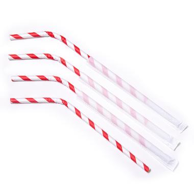 Produktbillede af Sugerør Ø6x245 Mm m. Knæk Bionedbrydelig Papir Rødstribet 500 Stk. på tilbud – premium kvalitet og detaljer