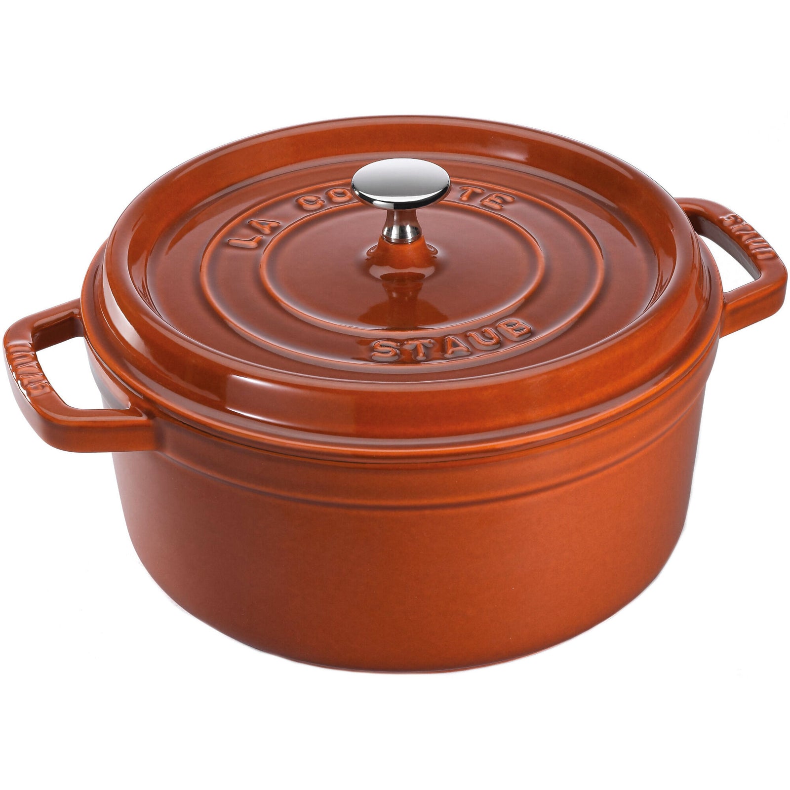 Staub Staub La Cocotte Rund cocotte 24cm. 3,8 liter, kanelfarvet – billede i brug (Støbejernsgryde)