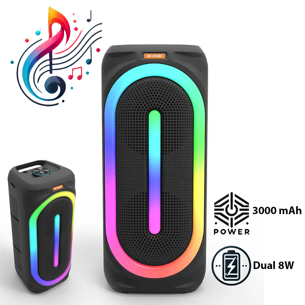 Produktbillede af Soundbox højtaler med bluetooth RGB-lys FM-radio og mikrofon (56 x 24 cm.) på tilbud
