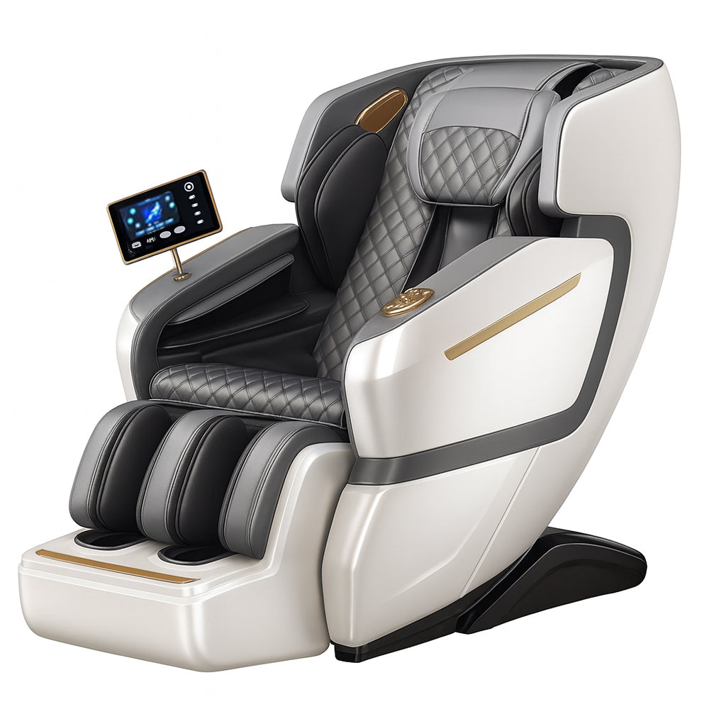 Produktbillede af Køb Massagestol 4D Luksus Pro+ med SL-teknologi Varmeterapi Stemme Kontrol & Touchskærm Model M5 hvid på tilbud