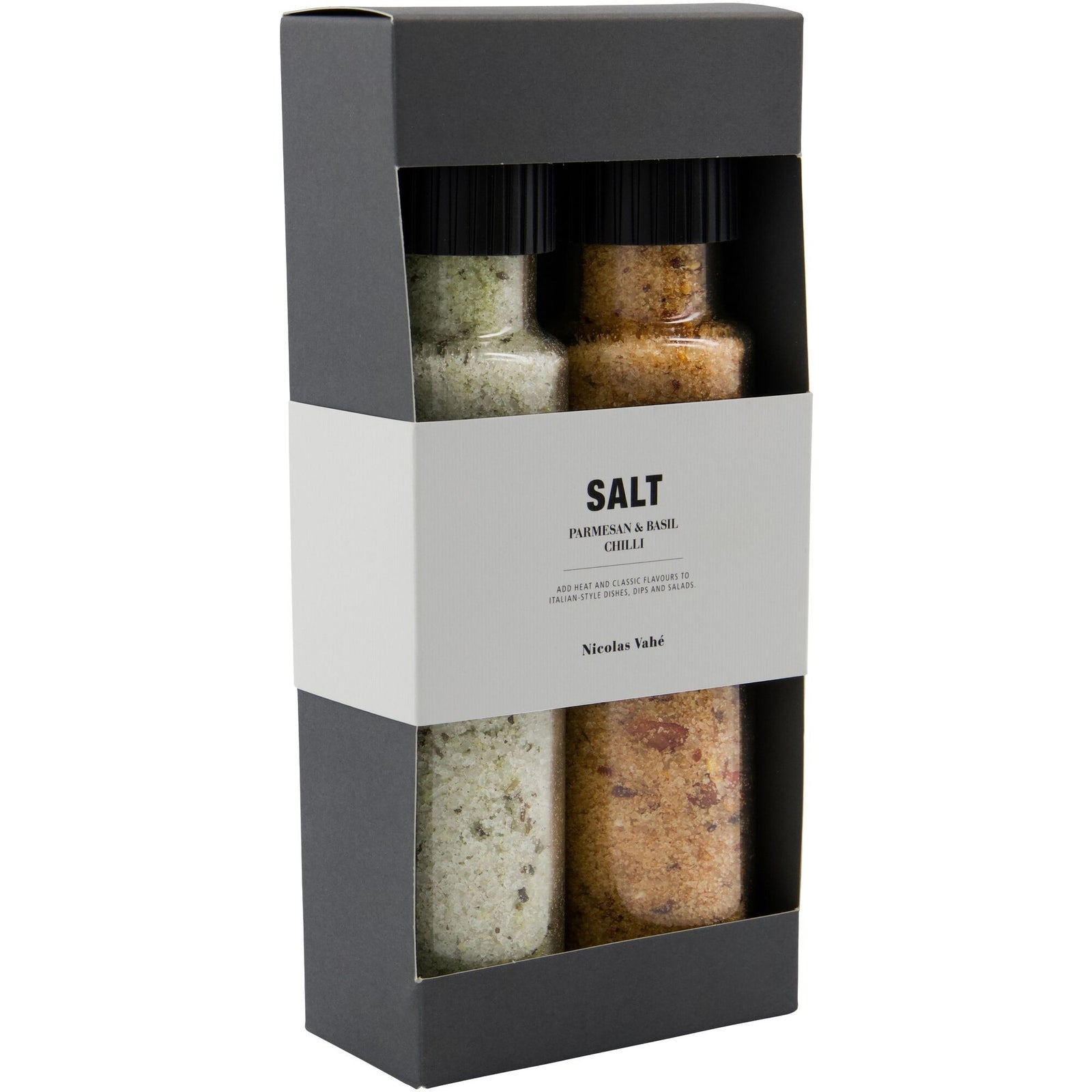 Nicolas vahé Nicolas vahé Parmesan & Basil Salt Gift Box ❤ billede i brug i kategorien Krydderier