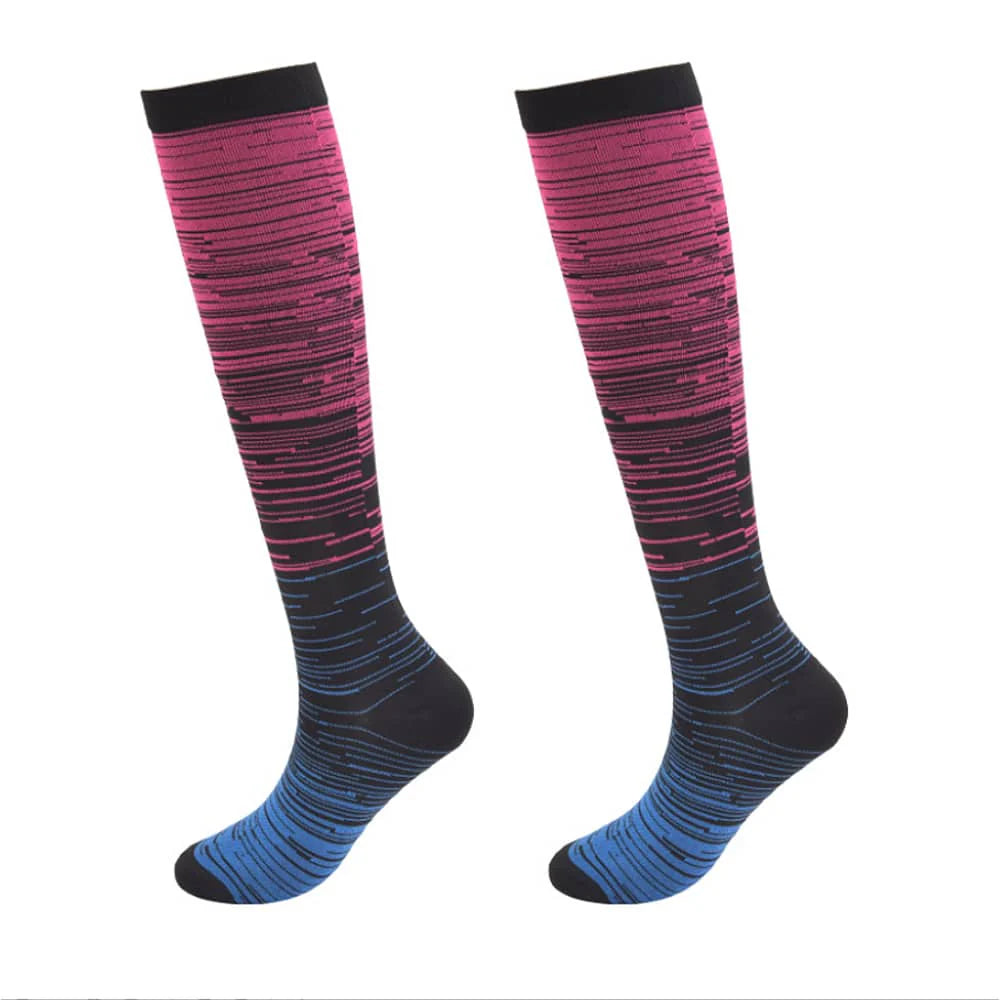 Støttestrømper / kompressionsstrømper Melerede flere flotte farver Lilla/blå str. S/M
