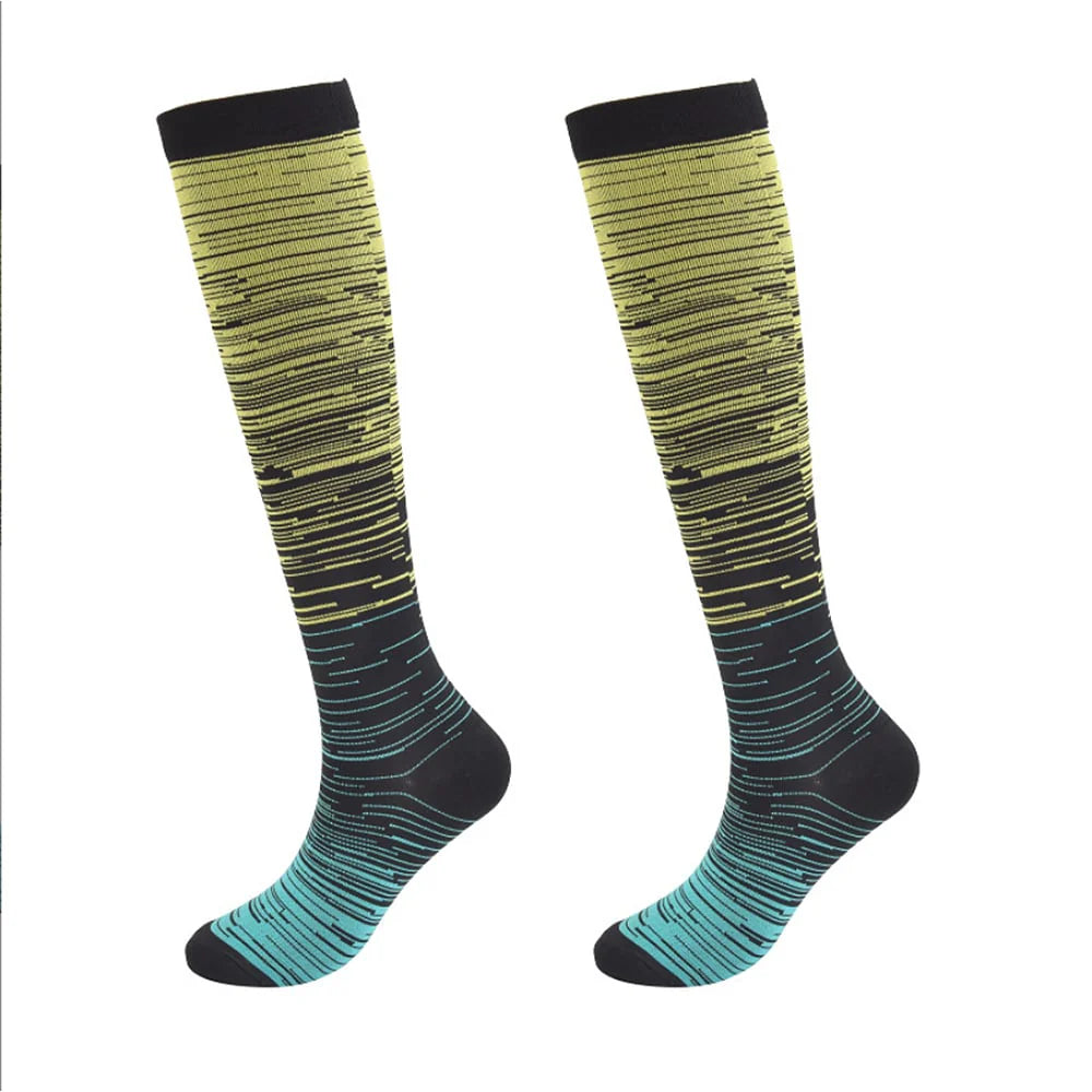 Støttestrømper / kompressionsstrømper Melerede flere flotte farver Gul/turkis str. S/M