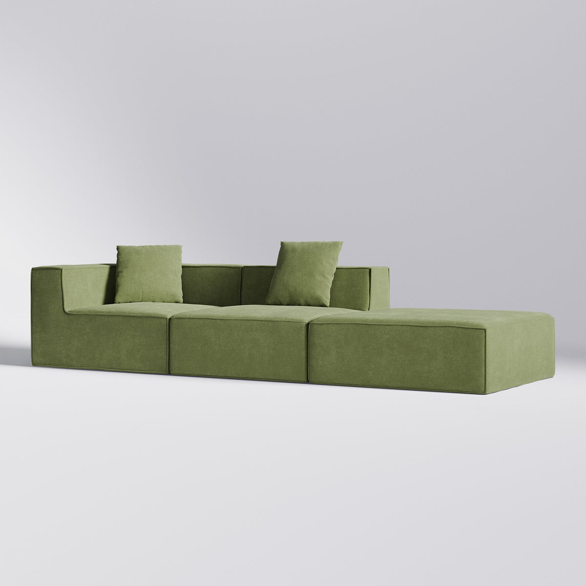 Grøn Moduri Comfort modulsofa fra Zederkof med hjørne-, sofa- og pufmodul
