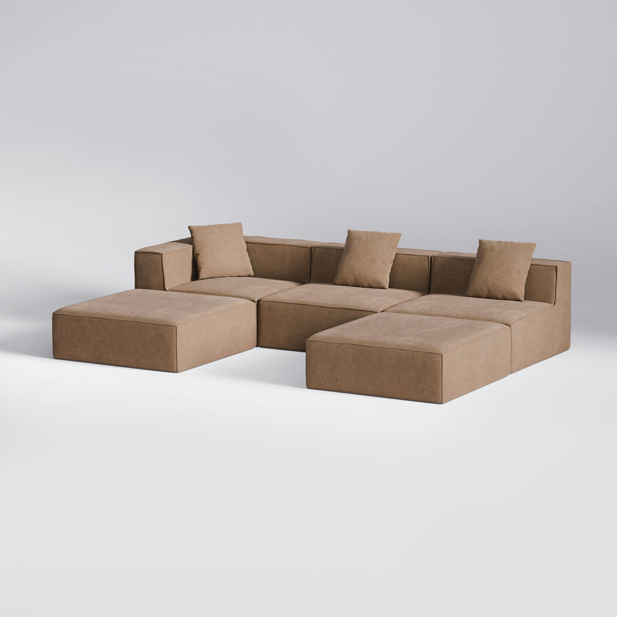 Stor brun Moduri Lounge modulsofa fra Zederkof med sofa-, hjørne- og pufmoduler