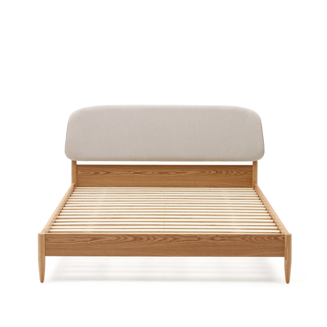 Produktbillede af KAVE HOME Octavia sengeramme m. hvid polstret hovedgærde askekrydsfiner 180x200 i premium kvalitet