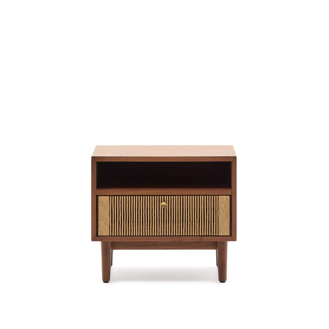 KAVE HOME Elan sengebord m. 1 hylde og 1 skuffe natur reb finer og valnøddetræ 51x45