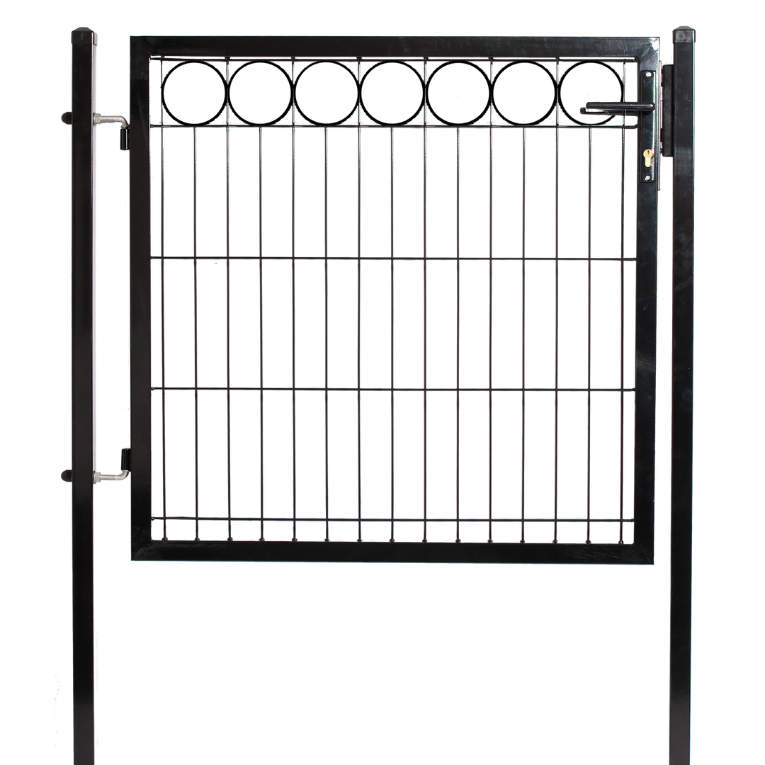 Produktbillede af Låge for panelhegn med deko O 1000 x 1000 mm inkl. stolper sort på tilbud i høj kvalitet