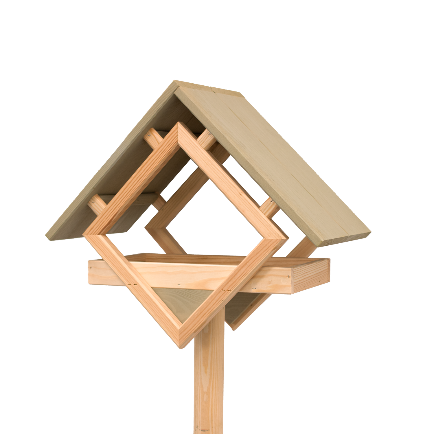 Produktbillede af Fuglefoderhus af fyrretræ med umalet stander på tilbud i høj kvalitet