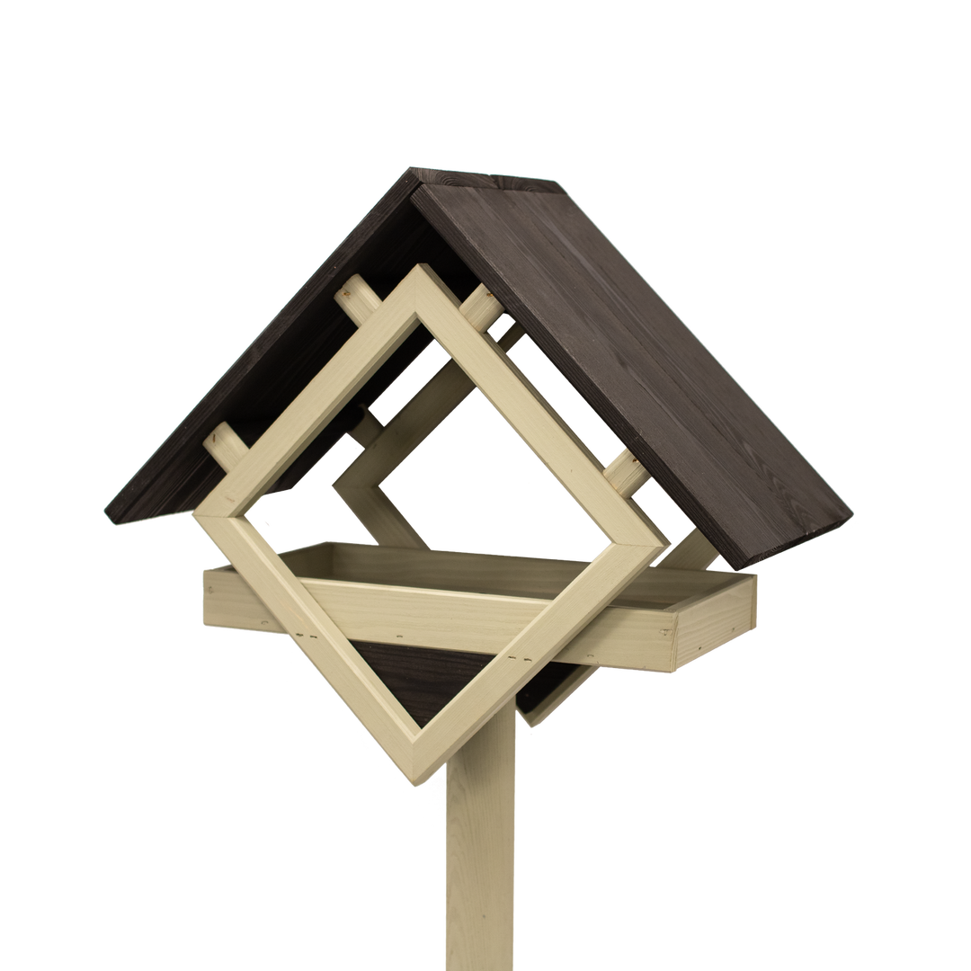 Produktbillede af Fuglefoderhus af fyrretræ med olivengrøn stander på tilbud i høj kvalitet