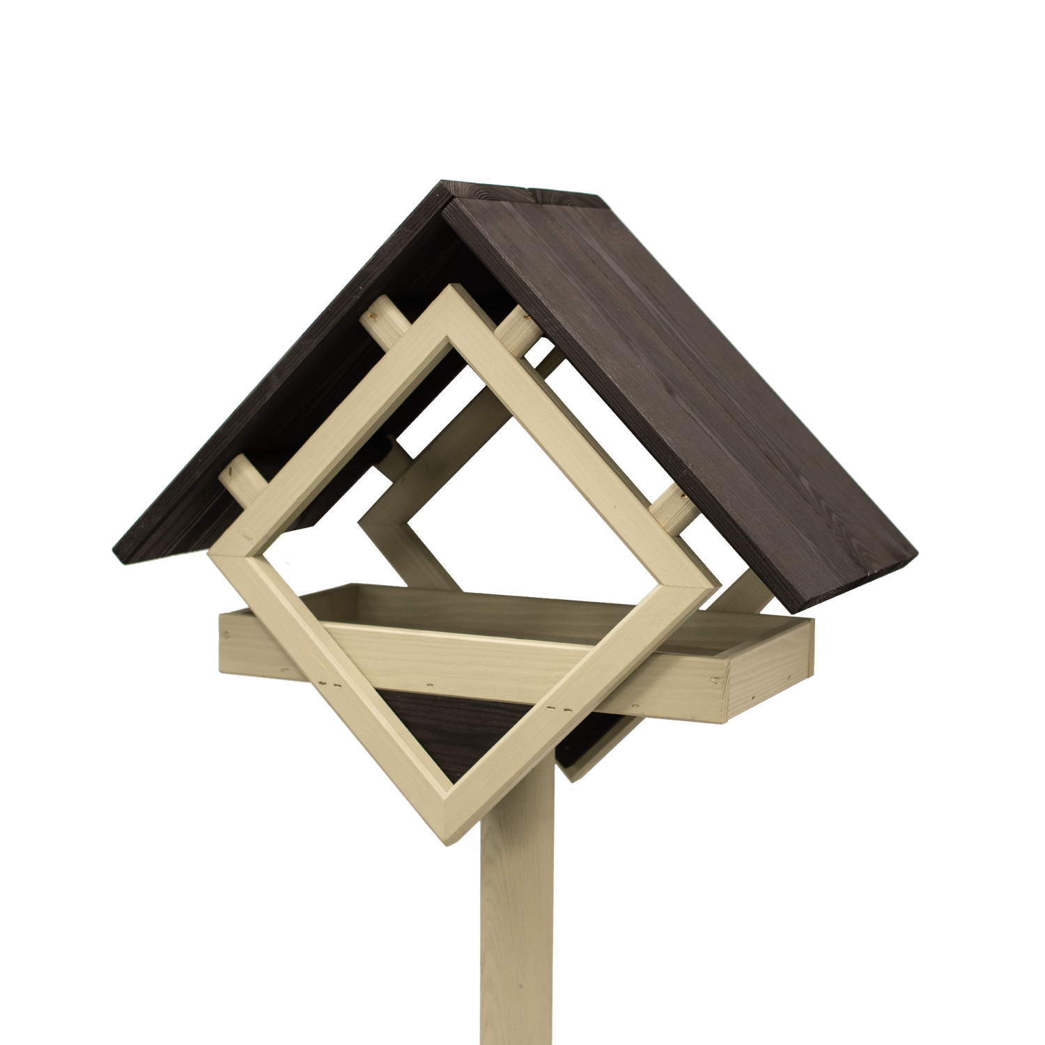 Produktbillede af Fuglefoderhus af fyrretræ med olivengrøn stander på tilbud i høj kvalitet