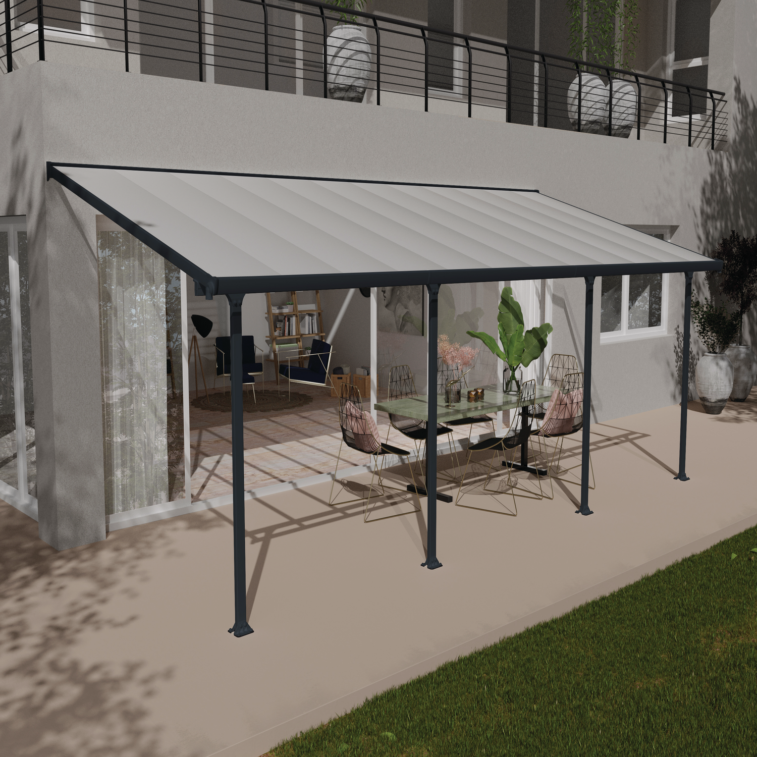 Produktbillede af Palram Canopia Feria terrasseoverdækning sampak 21,6 m2 antracitgrå på tilbud i høj kvalitet