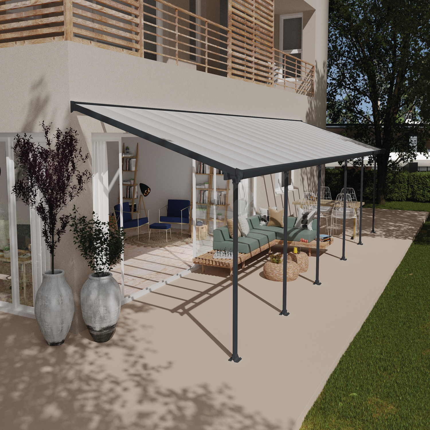 Produktbillede af Palram Canopia Feria terrasseoverdækning sampak 30,7 m2 antracitgrå på tilbud i høj kvalitet