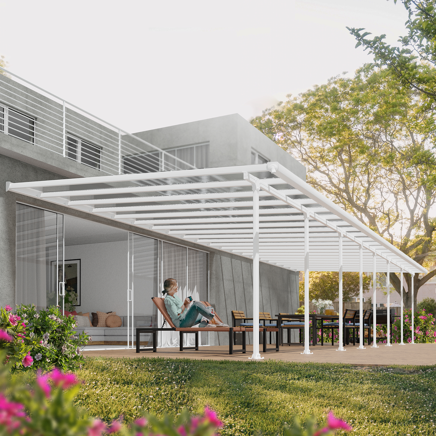 Produktbillede af Terrasseoverdækning Feria 4 x 12,12 m hvid Palram Canopia på tilbud i høj kvalitet