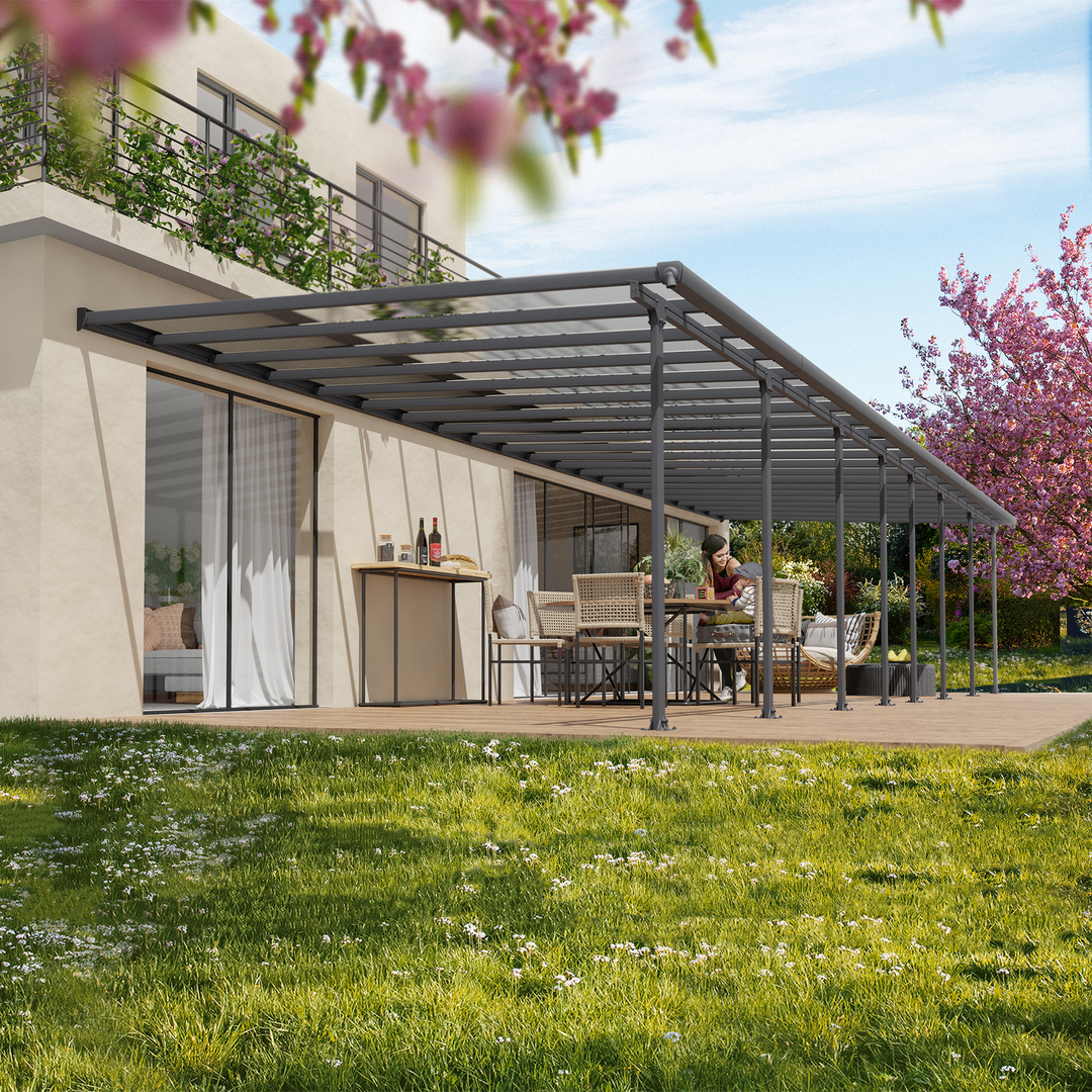 Produktbillede af Terrasseoverdækning Feria 4 x 12,12 m antracitgrå Palram Canopia på tilbud i høj kvalitet