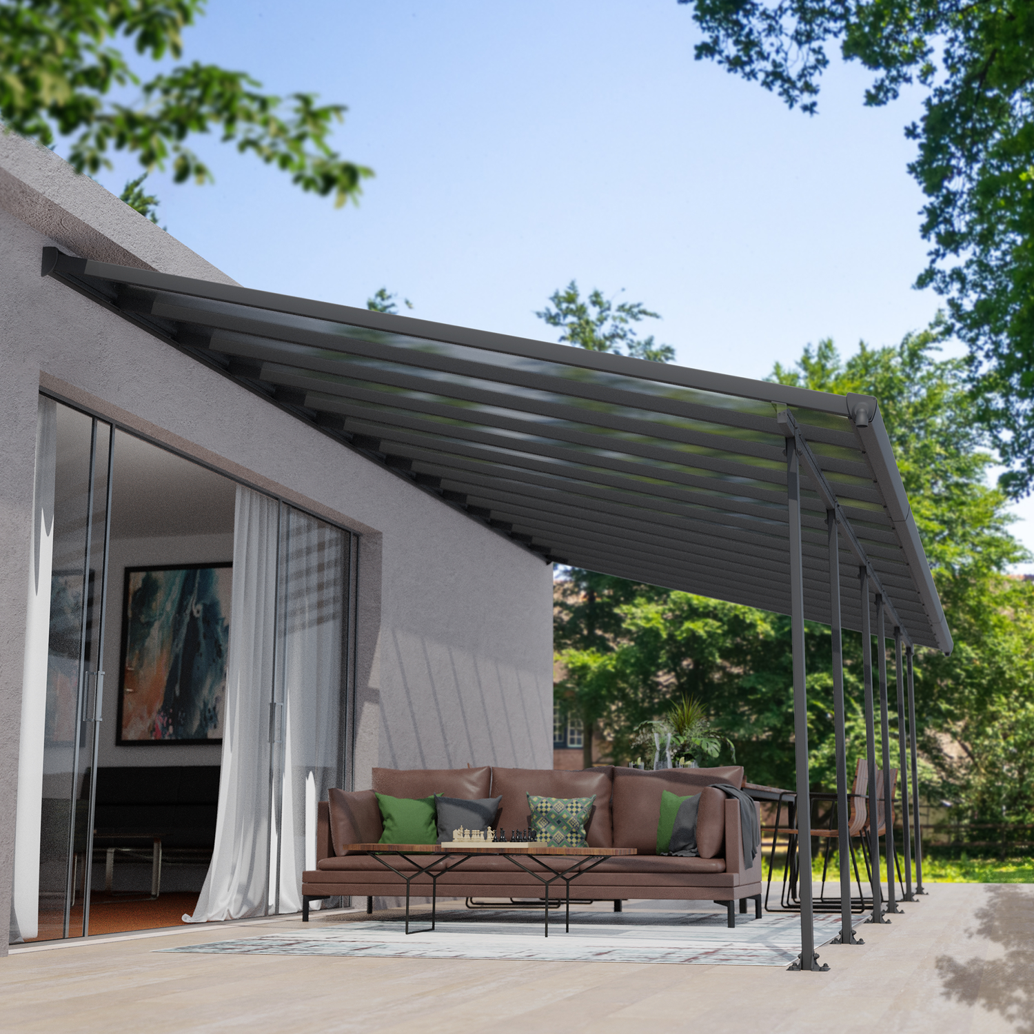Produktbillede af Terrasseoverdækning Feria 4 x 8,50 m antracitgrå Palram Canopia på tilbud i høj kvalitet