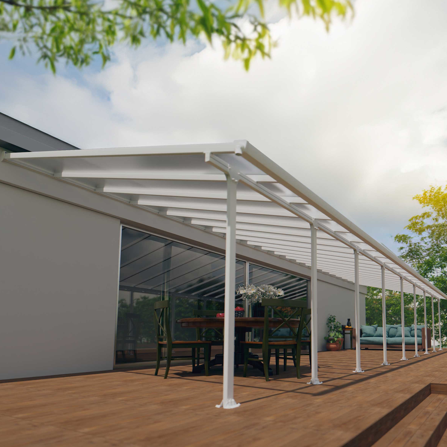 Produktbillede af Terrasseoverdækning Feria 4 x 12,76 m hvid Palram Canopia på tilbud i høj kvalitet