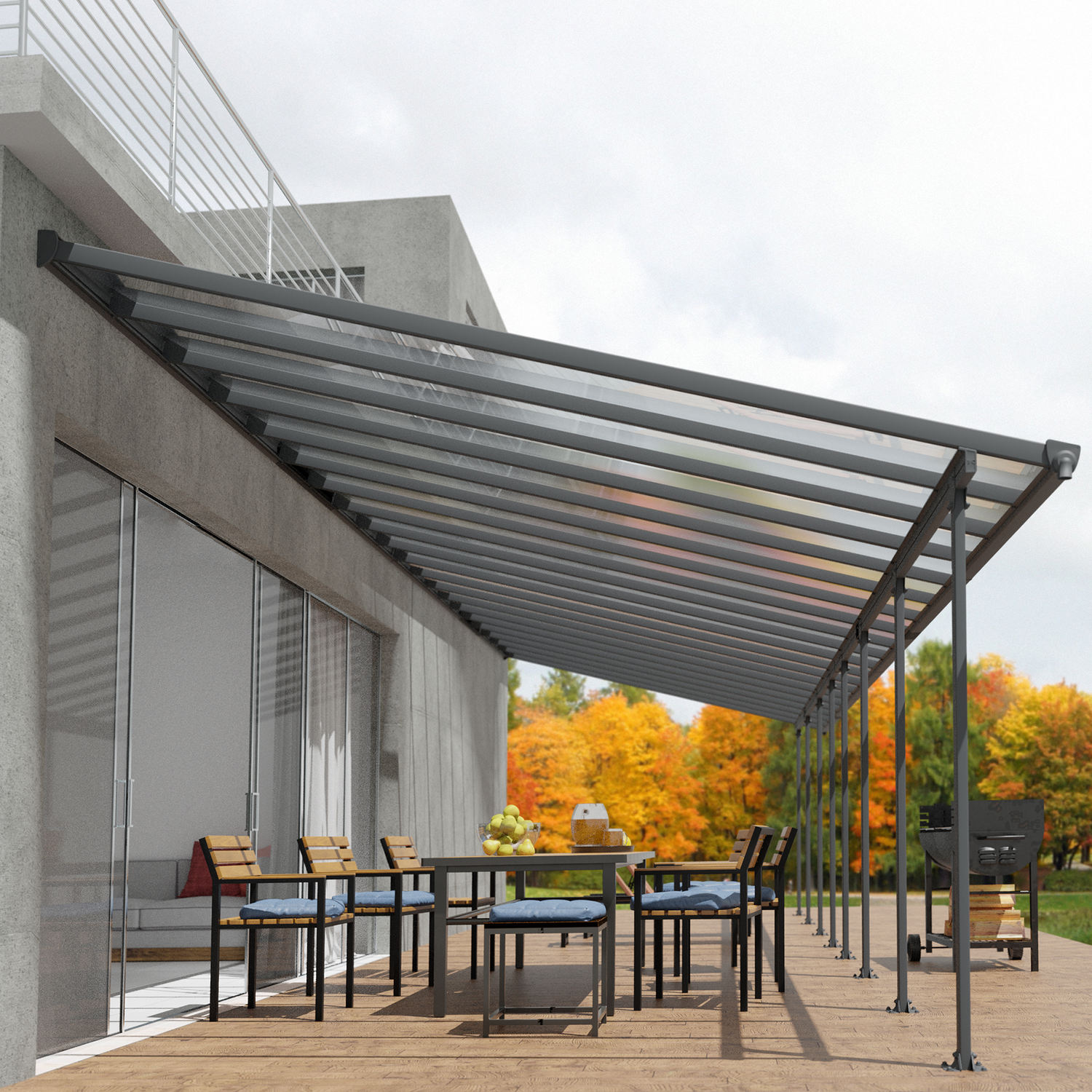 Produktbillede af Terrasseoverdækning Feria 4 x 12,76 m antracitgrå Palram Canopia på tilbud i høj kvalitet