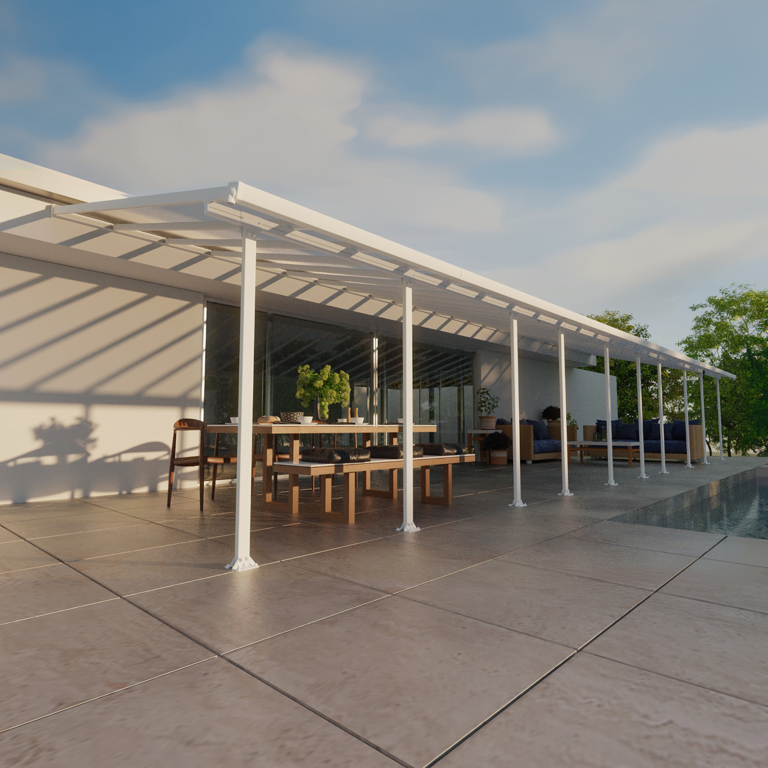Produktbillede af Terrasseoverdækning Feria 4 x 14,56 m hvid Palram Canopia på tilbud i høj kvalitet