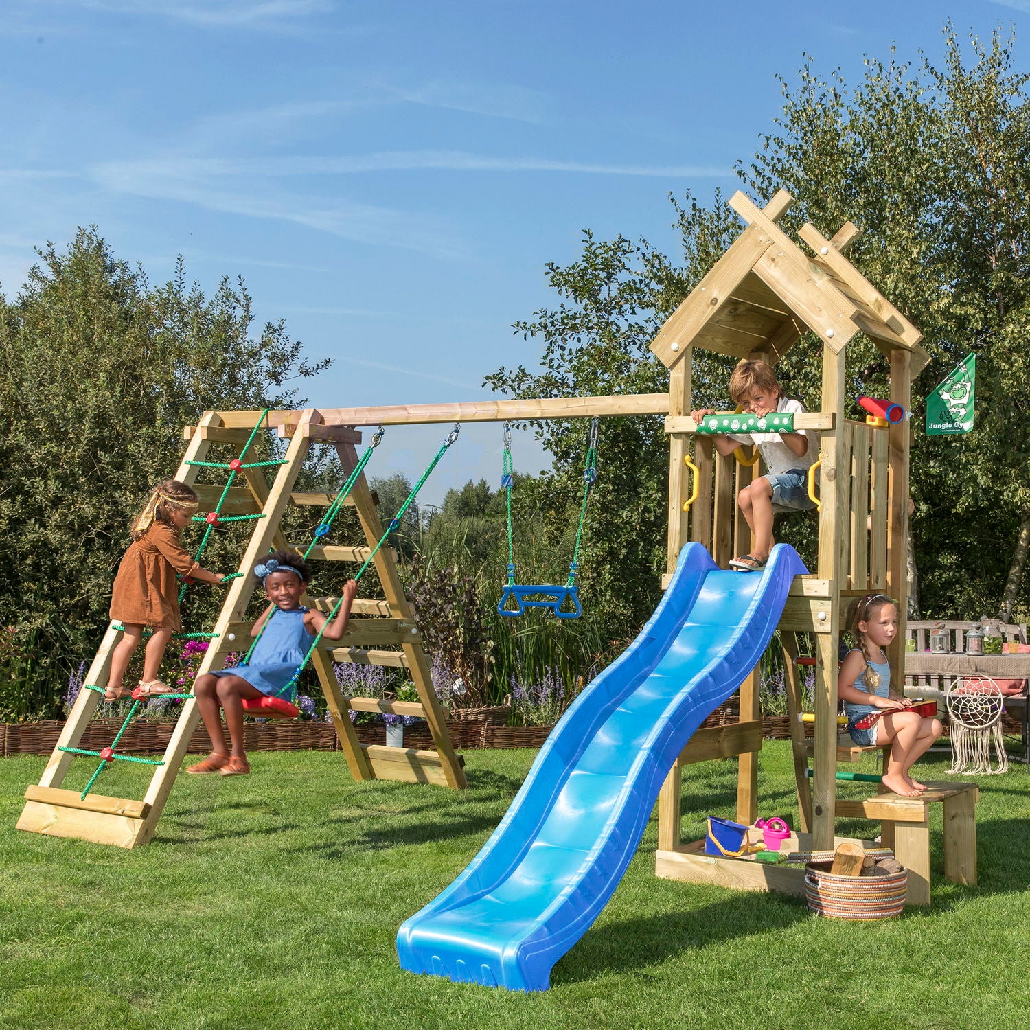 Produktbillede af Legetårn Jungle Gym Totem w/2-Climb Module 200 blå rutschebane på tilbud i høj kvalitet