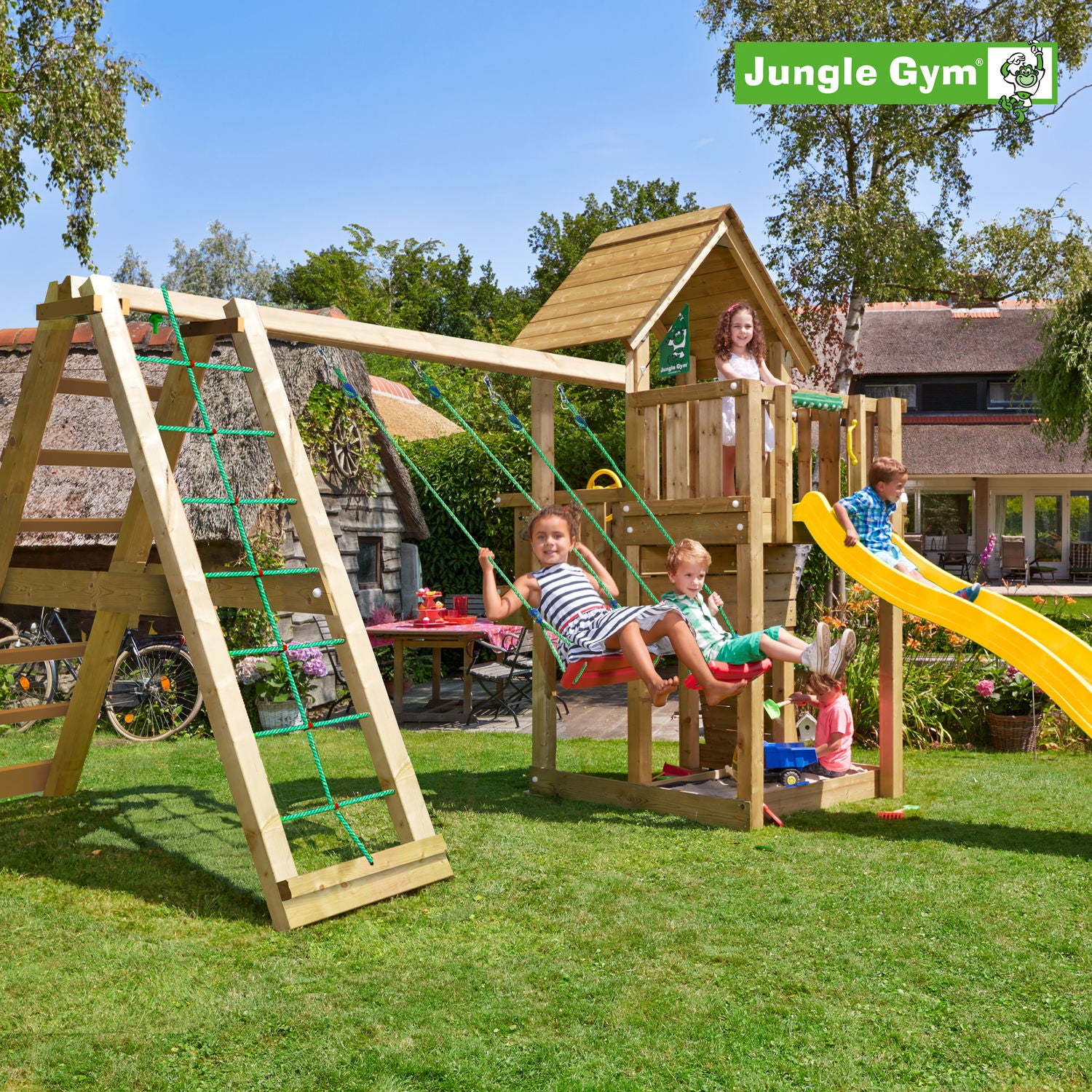 Produktbillede af Jungle Gym Cubby legetårn komplet inkl. climb module xtra ekskl. rutschebane på tilbud i høj kvalitet
