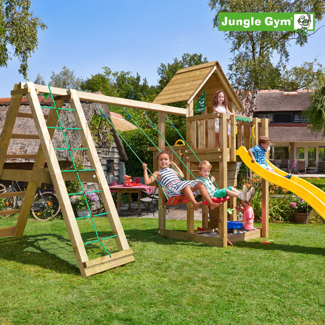 Produktbillede af Jungle Gym Cubby legetårn komplet inkl. climb module xtra og rutschebane på tilbud i høj kvalitet