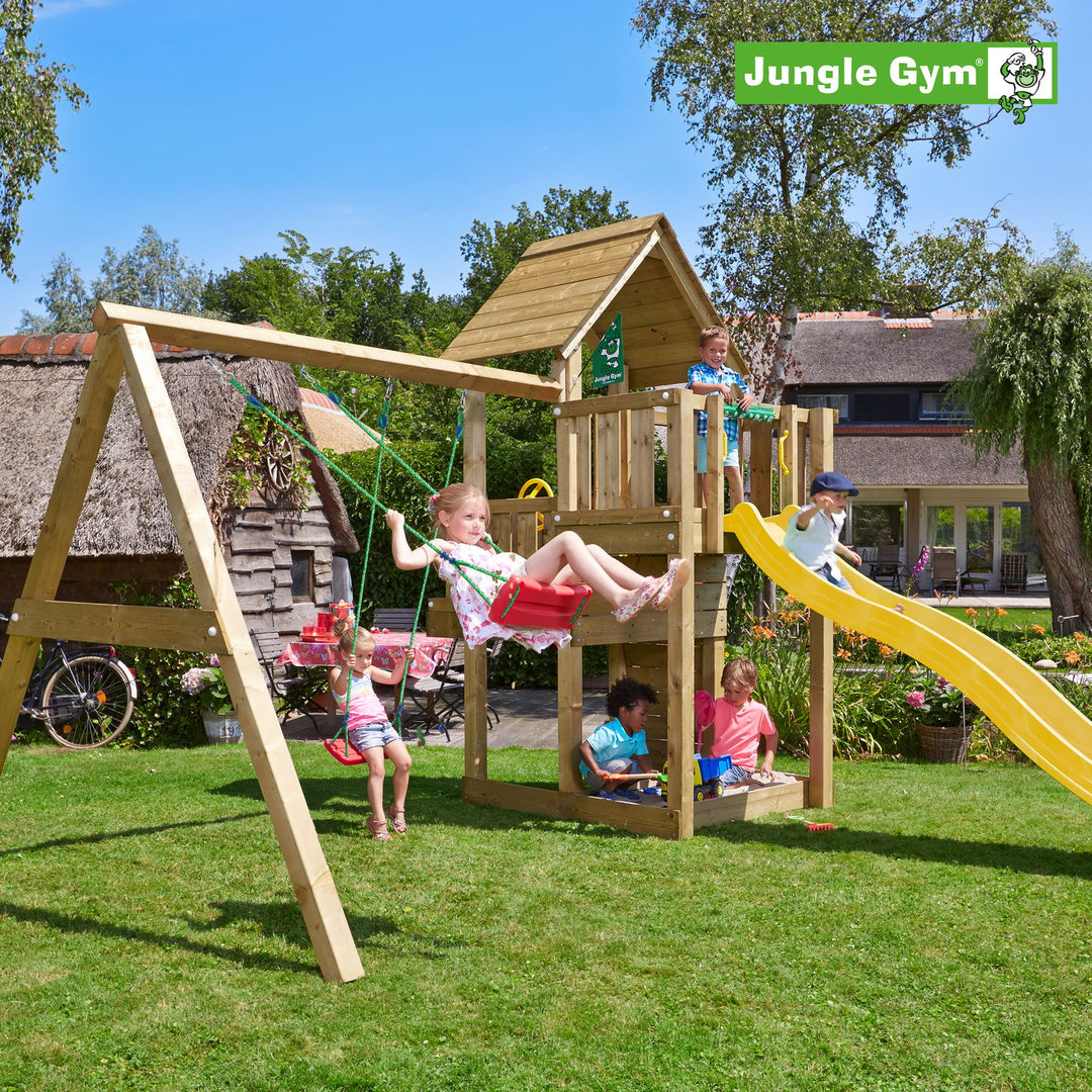Produktbillede af Jungle Gym Cubby legetårn komplet inkl. swing module xtra og rutschebane på tilbud i høj kvalitet