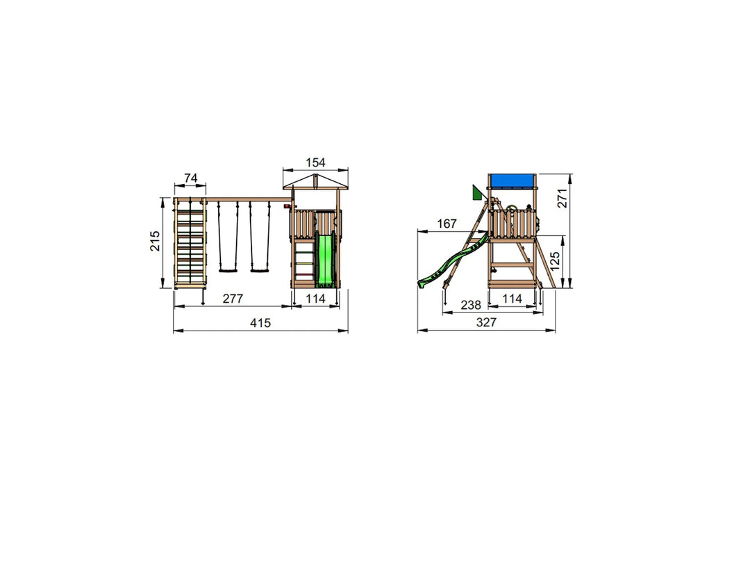 Jungle Gym Hut legetårn komplet inkl. climb module xtra og rutschebane