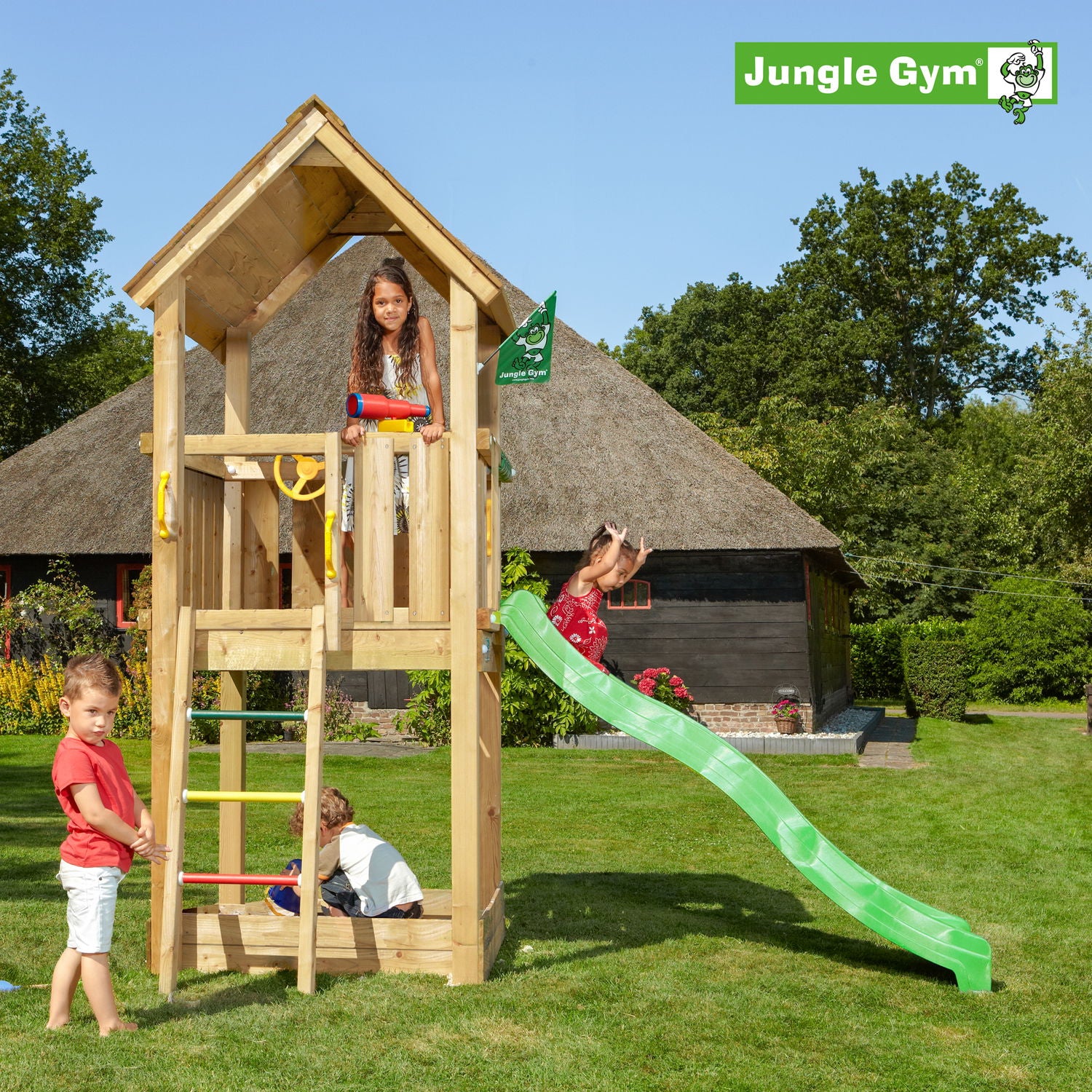 Produktbillede af Jungle Gym Club legetårn komplet ekskl. rutschebane på tilbud i høj kvalitet