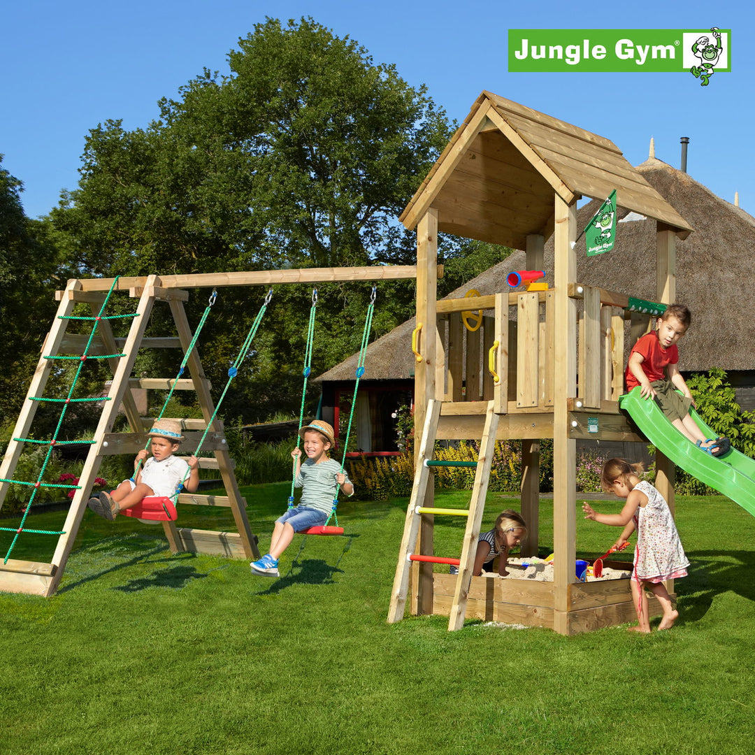 Produktbillede af Jungle Gym Club legetårn komplet inkl. climb module xtra ekskl. rutschebane på tilbud i høj kvalitet