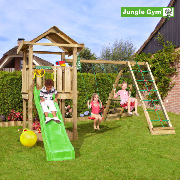 Produktbillede af Jungle Gym House legetårn komplet inkl. climb module xtra ekskl. rutschebane på tilbud i høj kvalitet