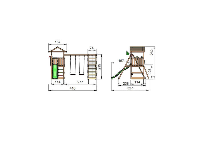 Jungle Gym House legetårn komplet inkl. climb module xtra ekskl. rutschebane