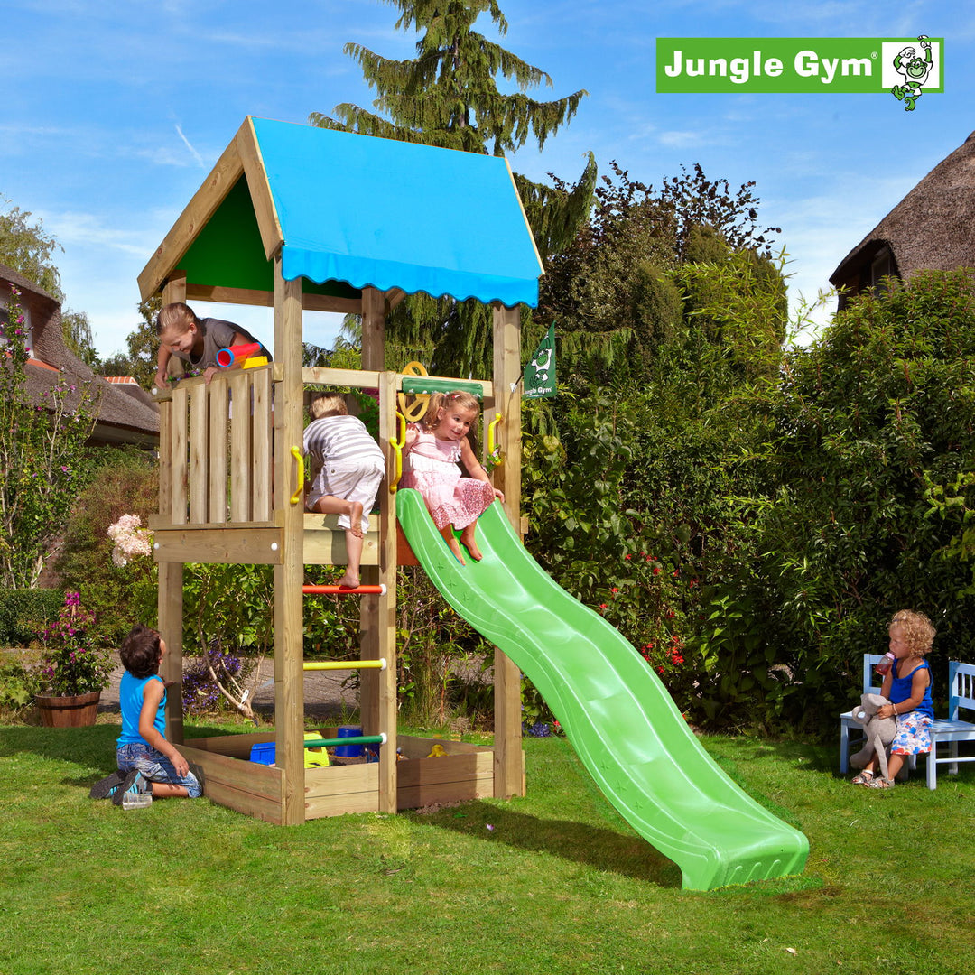 Produktbillede af Jungle Gym Home legetårn komplet ekskl. rutschebane på tilbud i høj kvalitet