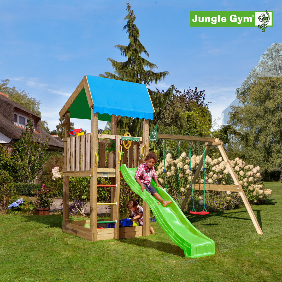 Produktbillede af Jungle Gym Home legetårn komplet inkl. swing module xtra ekskl. rutschebane på tilbud i høj kvalitet