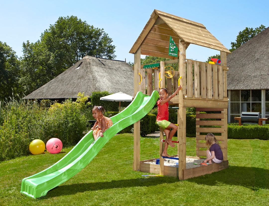 Produktbillede af Legetårn Jungle Gym Cabin 2.1 m/grøn rutschebane på tilbud i høj kvalitet