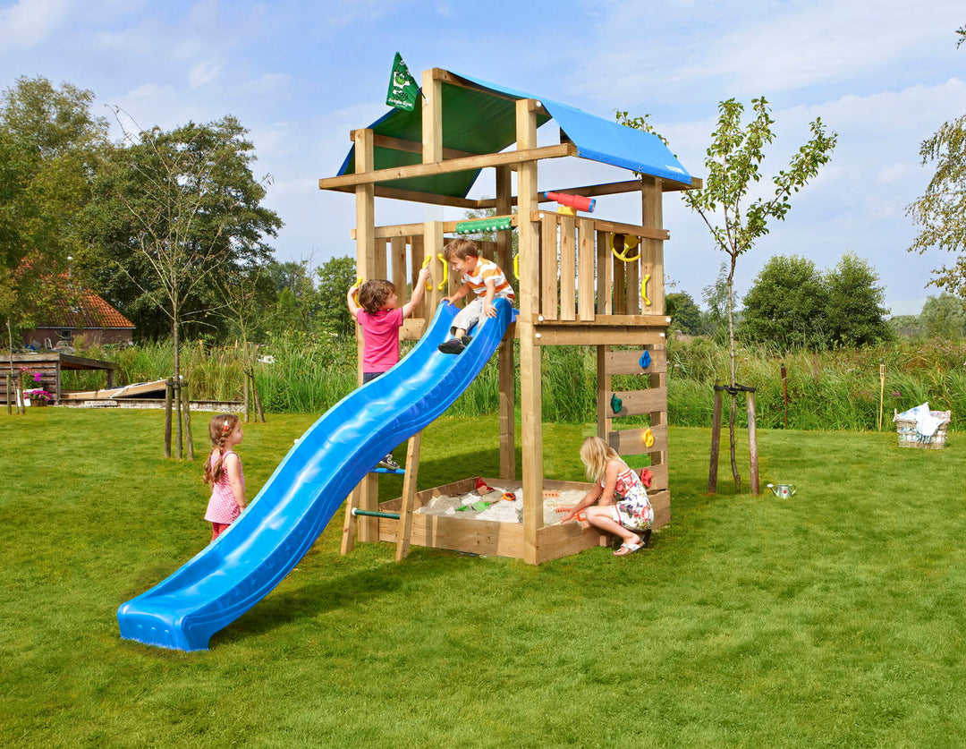 Produktbillede af Legetårn Jungle Gym Fort 2.1 inkl. blå rutschebane på tilbud i høj kvalitet