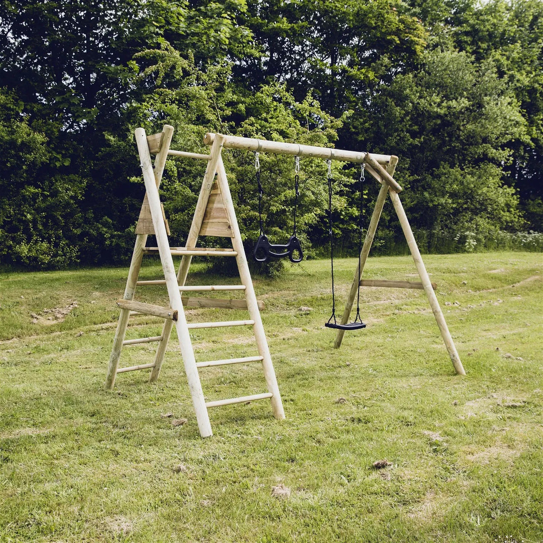 Produktbillede af NORDIC PLAY Active gyngestativ 240 cm med platform m/1 sort gynge og 1 sort trapez ekskl. rutsjebane på tilbud i høj kvalitet