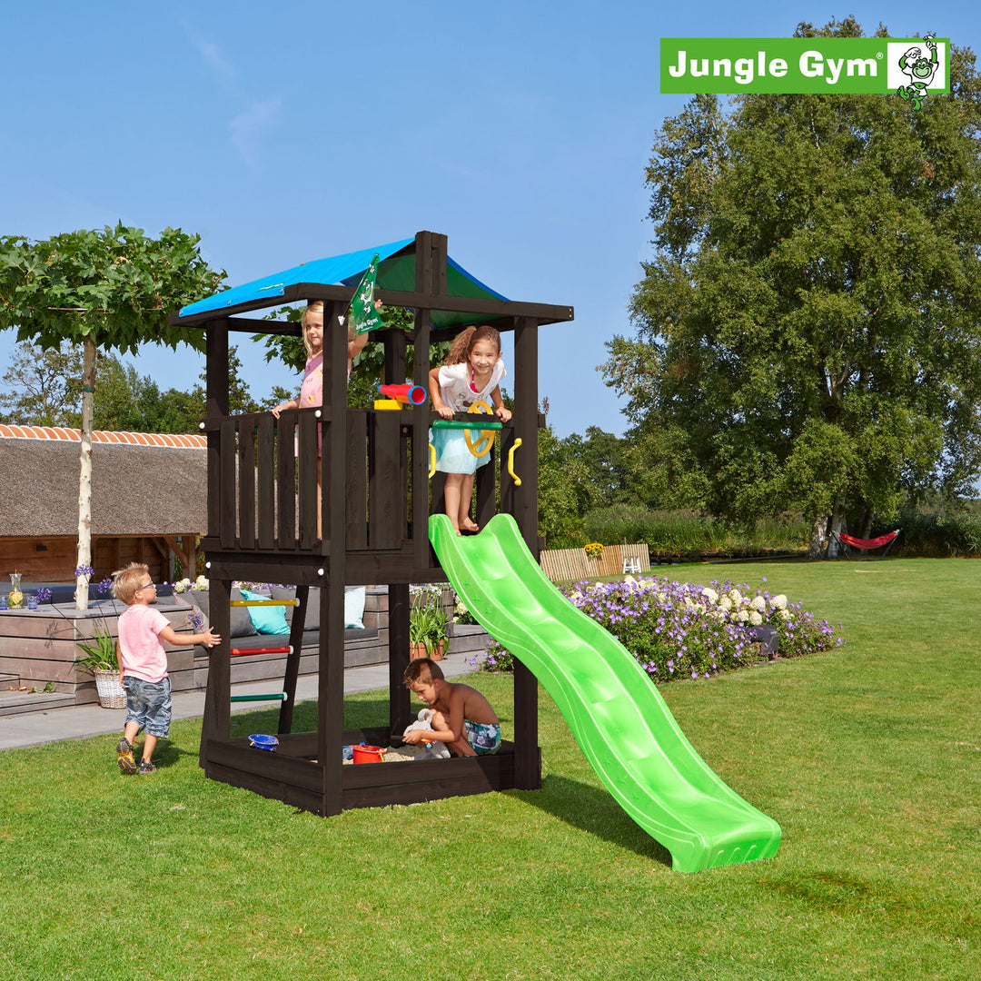 Produktbillede af Jungle Gym Hut legetårn komplet ekskl. rutschebane grundmalet sort på tilbud i høj kvalitet
