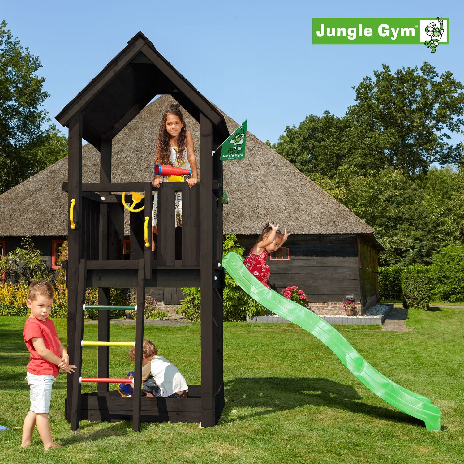Produktbillede af Jungle Gym Club legetårn komplet ekskl. rutschebane grundmalet sort på tilbud i høj kvalitet