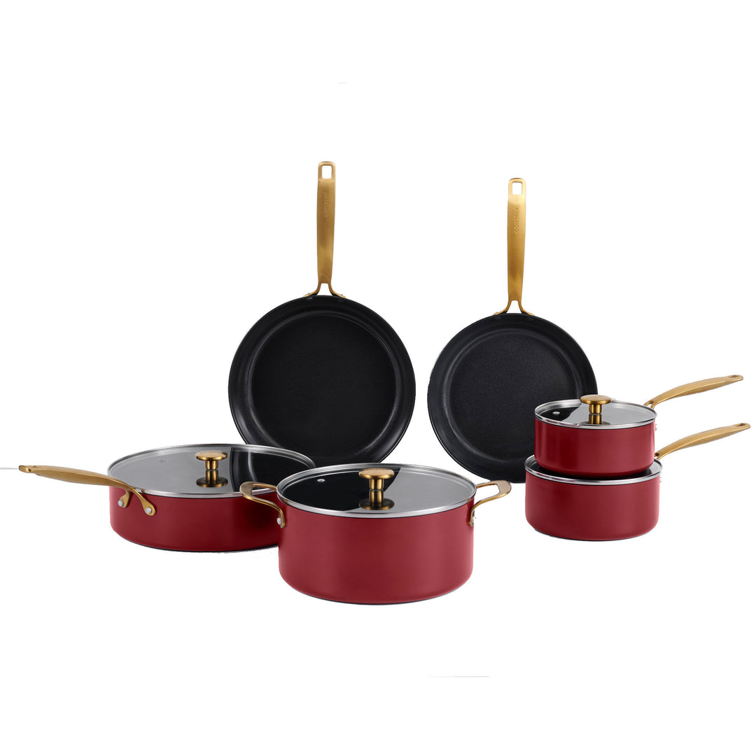 Combekk Combekk Stegepande- og kasserollesæt 10 dele, bordeaux – billede i brug (Grydesæt & Kasseroller)
