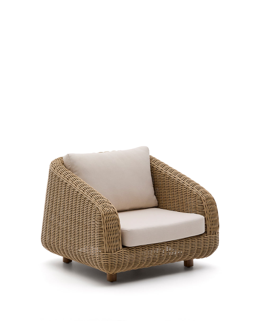 KAVE HOME Meria udendørs lænestol m. armlæn beige hynder ecru/lysebrun syntetisk rattan/akacie