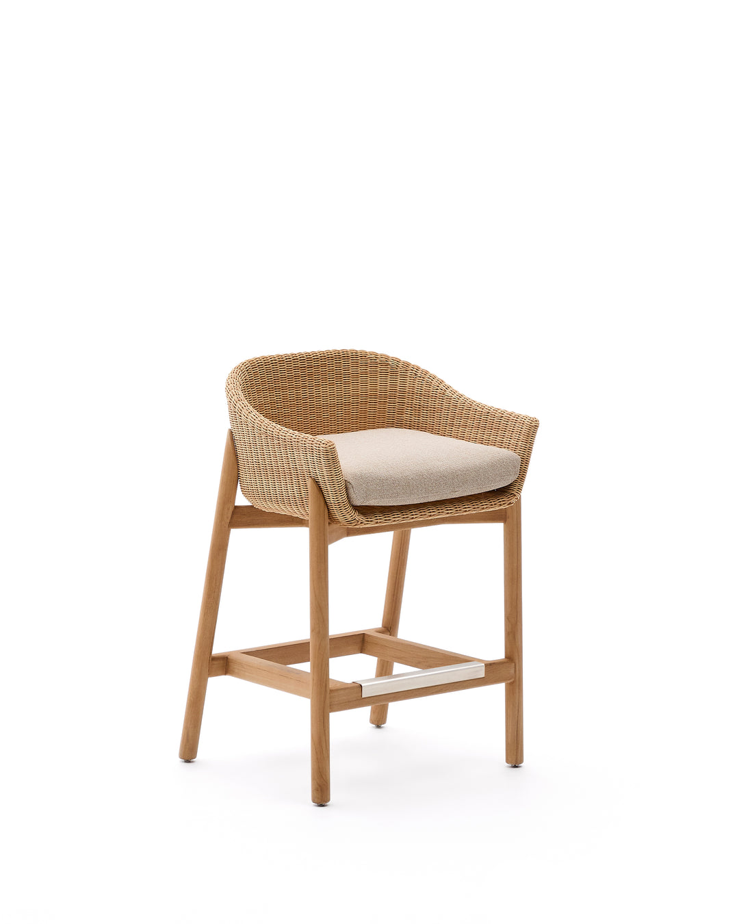 KAVE HOME Galea udendørs barstol m. ryglæn armlæn hynde syntetisk rattan og teaktræ 65cm