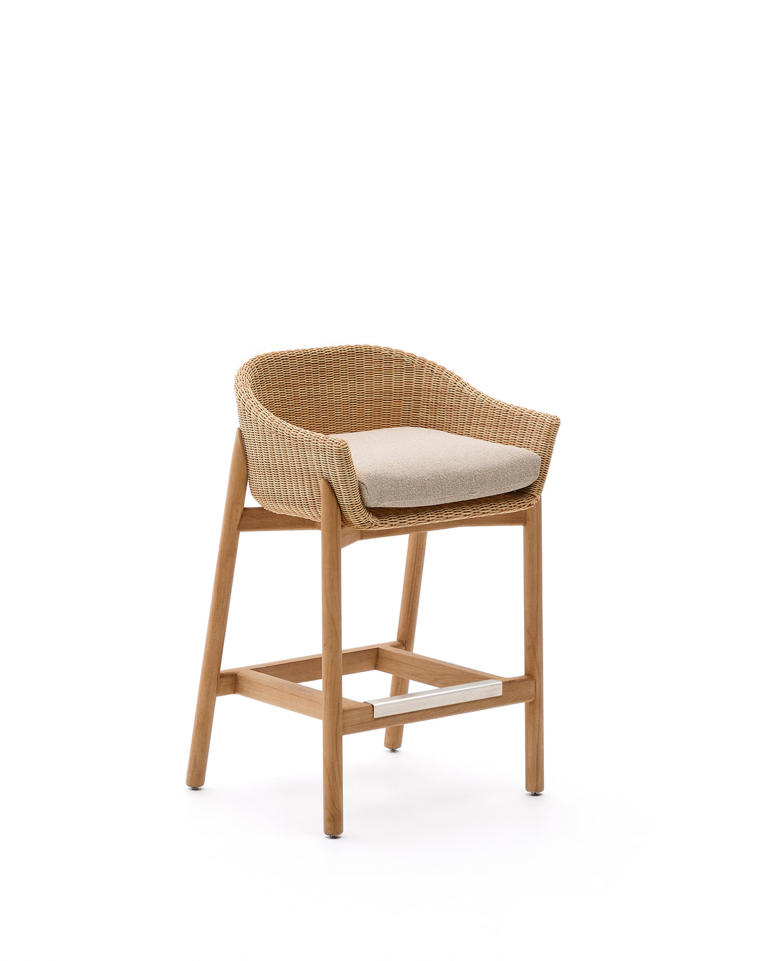 KAVE HOME Galea udendørs barstol m. ryglæn armlæn hynde syntetisk rattan og teaktræ 75cm