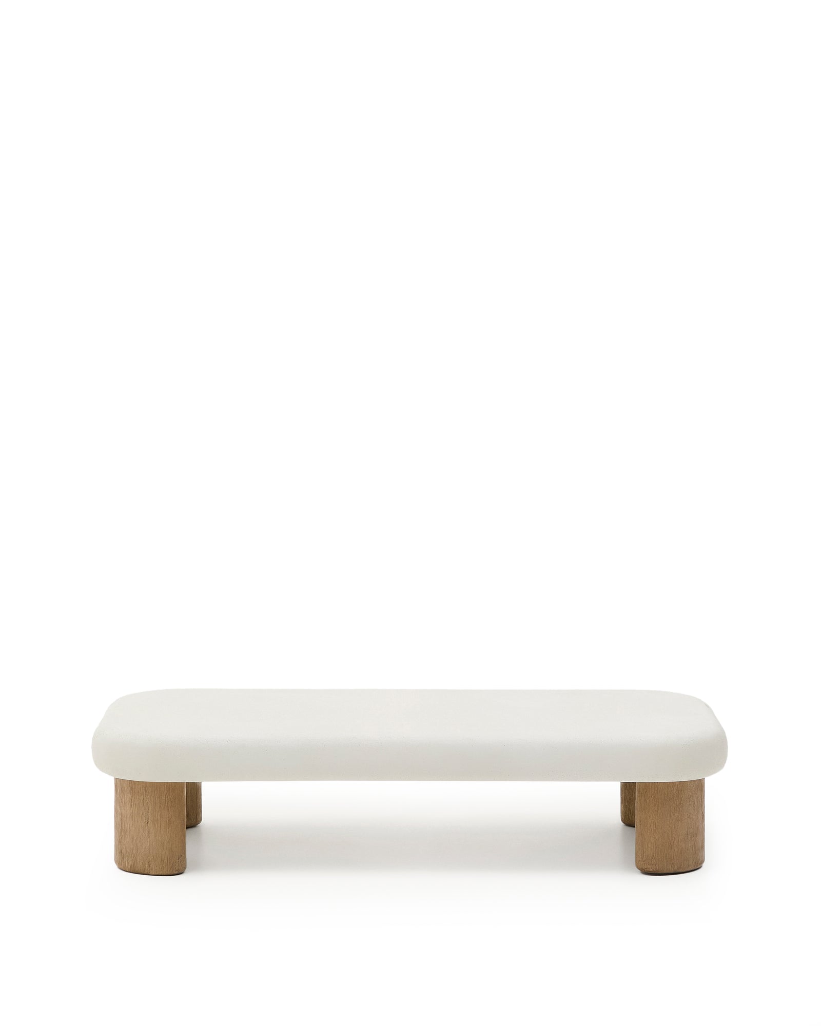 Produktbillede af KAVE HOME Labra udendørs sofabord rektangulær hvid cement og natur akacietræ 140x80 i premium kvalitet