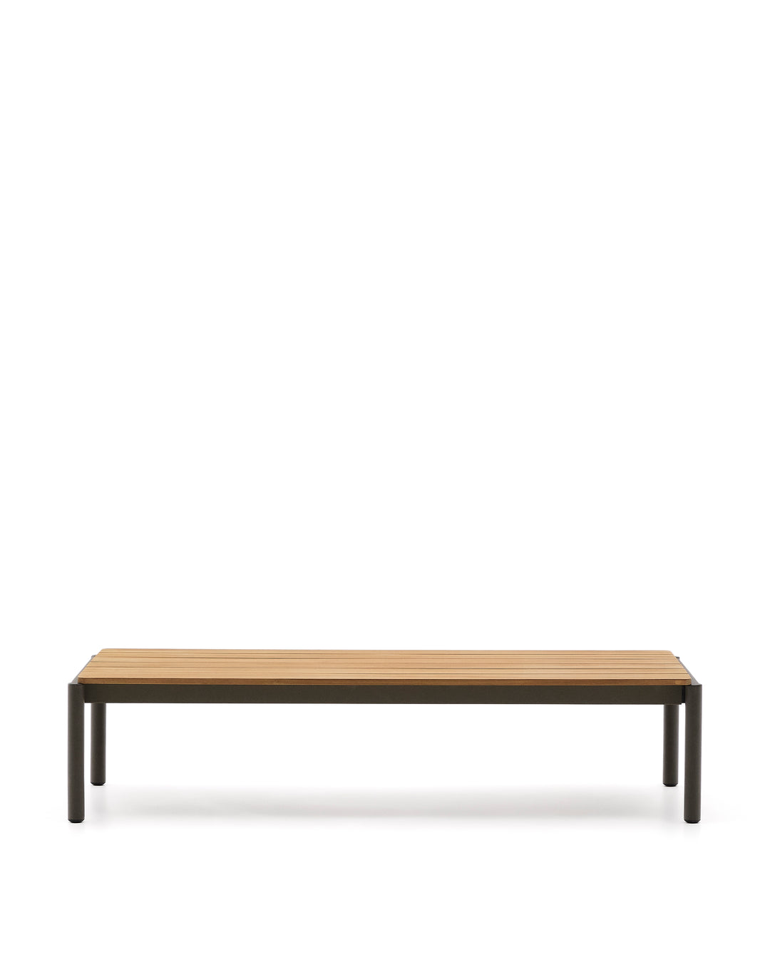 KAVE HOME Sorells udendørs sofabord rektangulær natur teaktræ og grøn aluminium 63x144,6