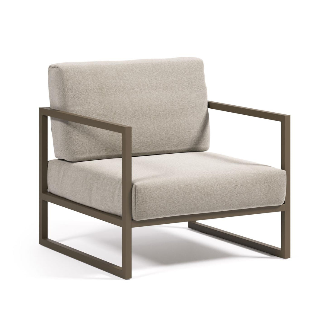 KAVE HOME Comova udendørs lænestol m. armlæn lysegrå stof og grøn aluminium