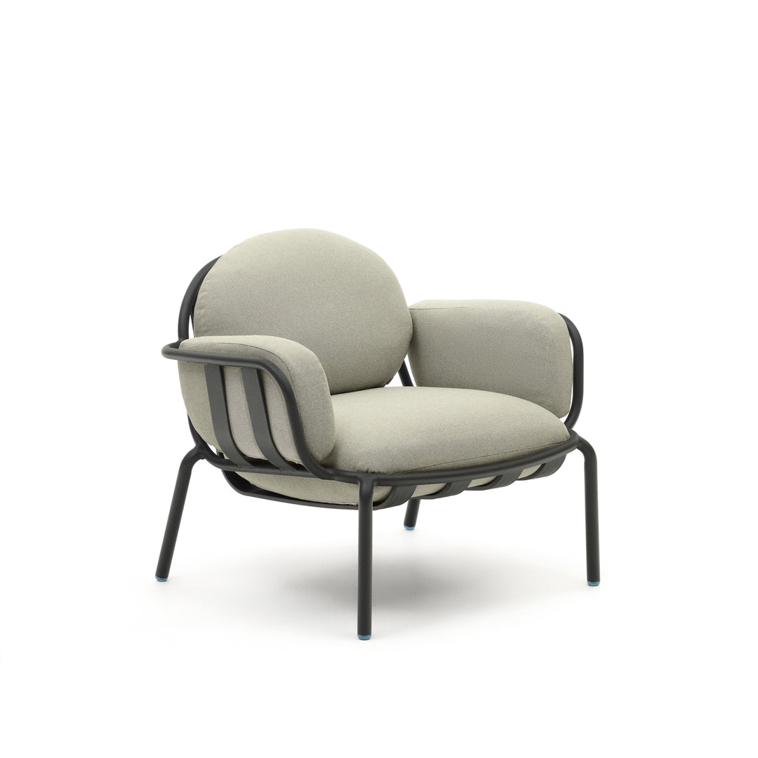 KAVE HOME Joncols udendørs lænestol m. armlæn beige stof og grå aluminium