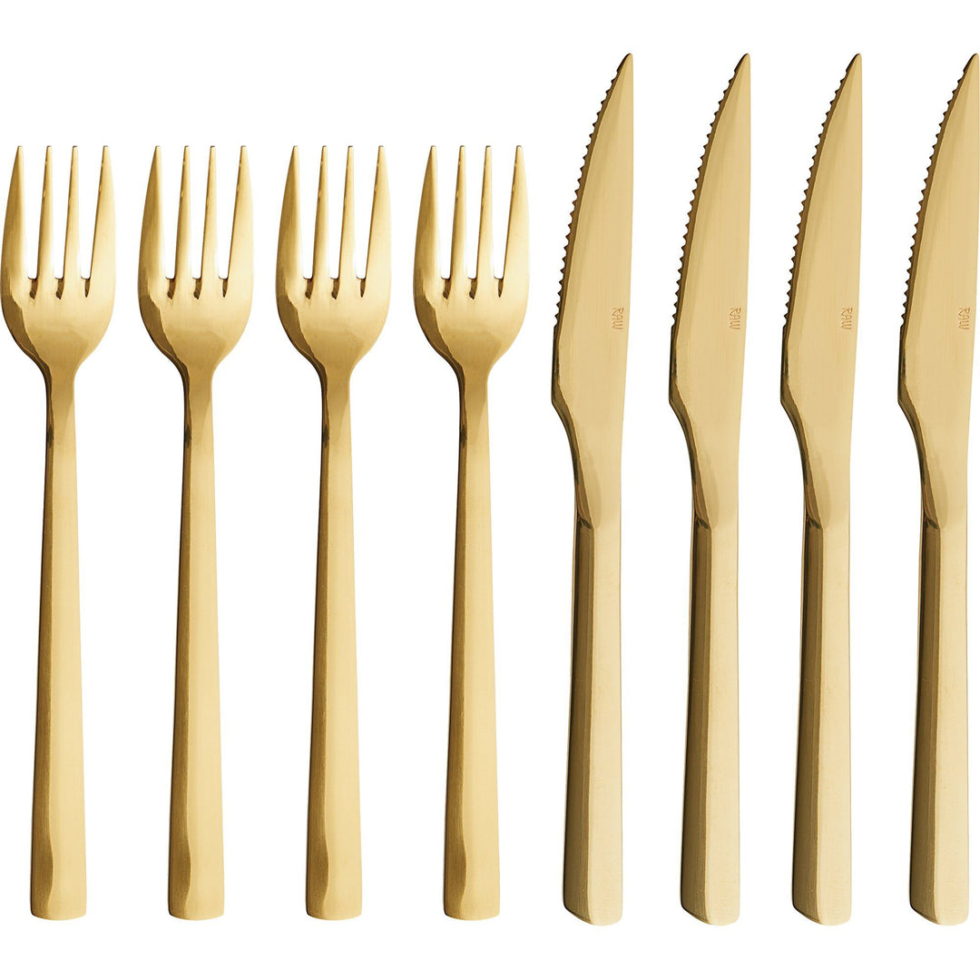 Aida Aida RAW grillbestik, guld, 8 dele – billede i brug (Grillbestik)