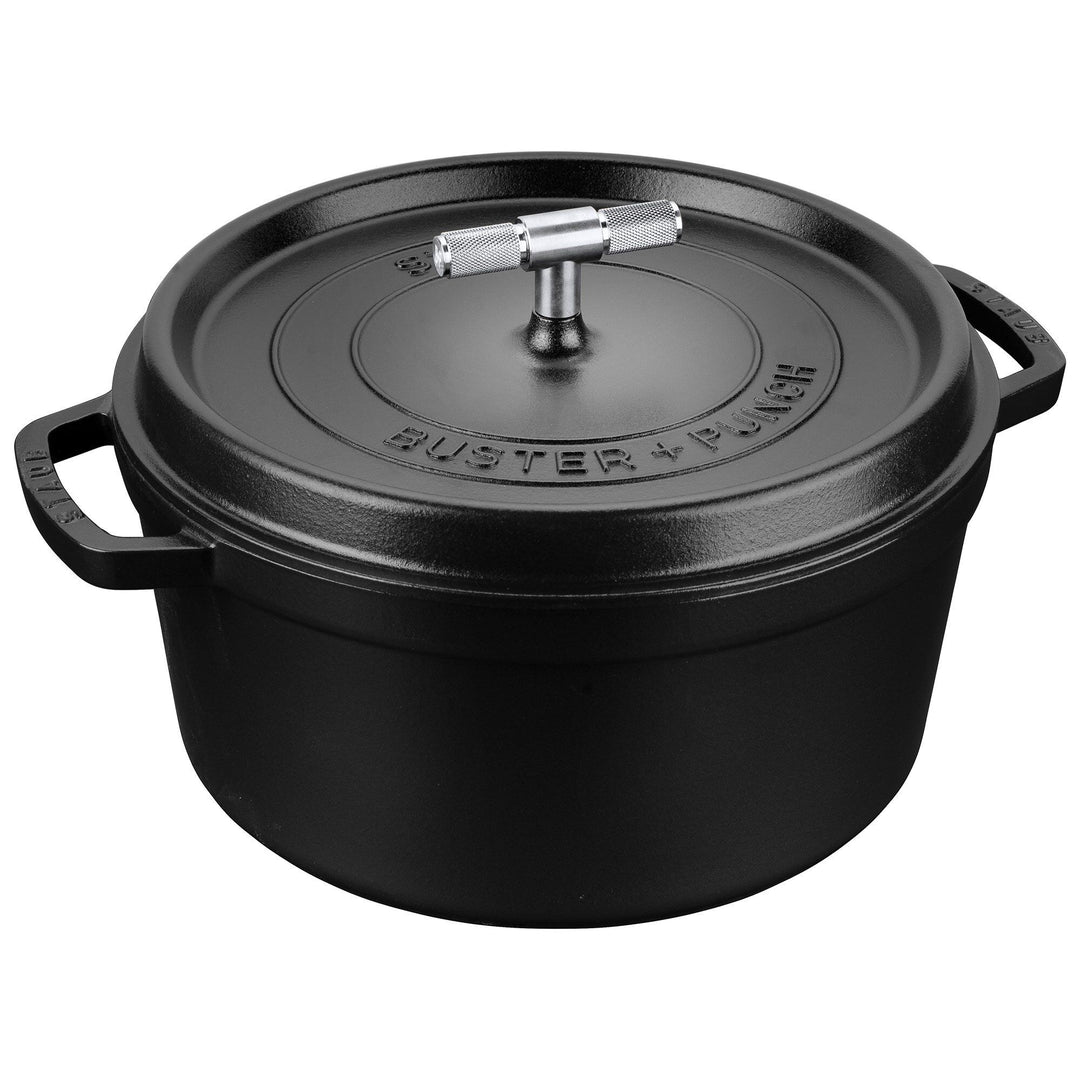 Staub Staub Buster+Punch rund gryde 28 cm, stålknop – detaljebillede (Støbejernsgryde)