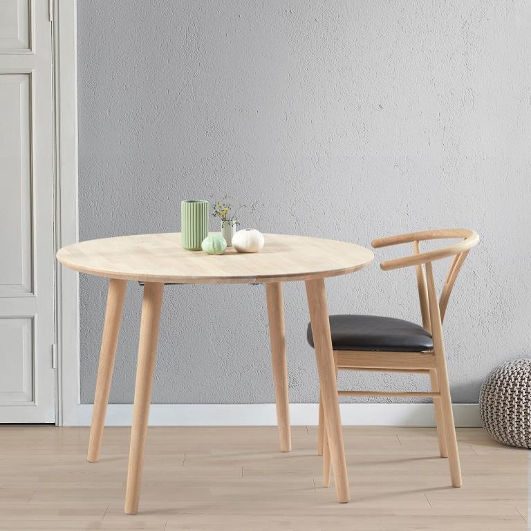 Produktbillede af DT 100 Rundt spisebord ø 110 cm. med 1 tillægsplade i massiv eg Olieret på tilbud i høj kvalitet